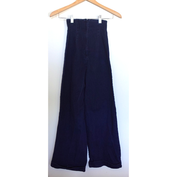 Collectif London Jeans 2 XXS Dark Blue High Waisted Wide Leg Retro Vintage Pinup - Picture 4 of 11